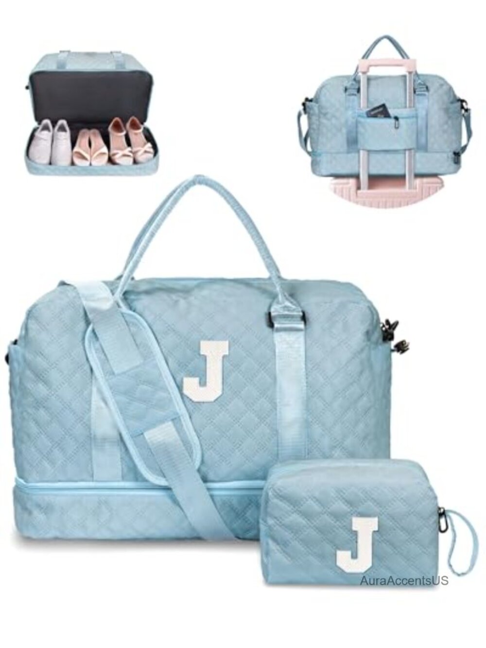 Weekender Travel Duffel Bag with Shoe Compartment, Water Resistant Carry-On,